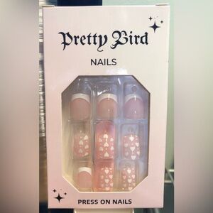 NEW French Manicure + Heart Accent- Press On Nails